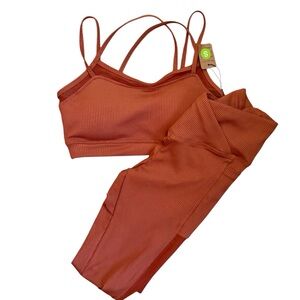 SHO Active Workout Set (2) Sports Bra 25”Inseam Leggings Pockets Size Small‎